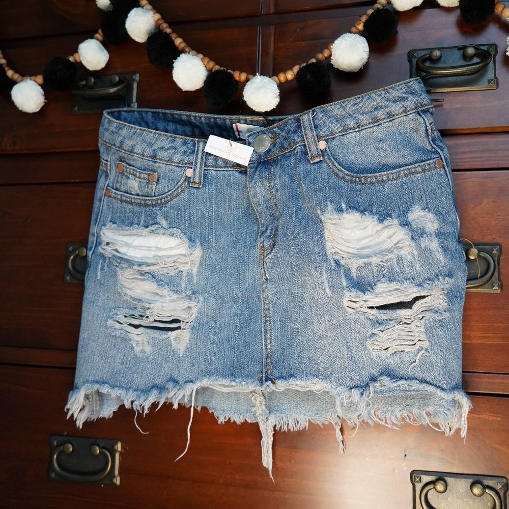Signature Eight Distressed Jean Skirt